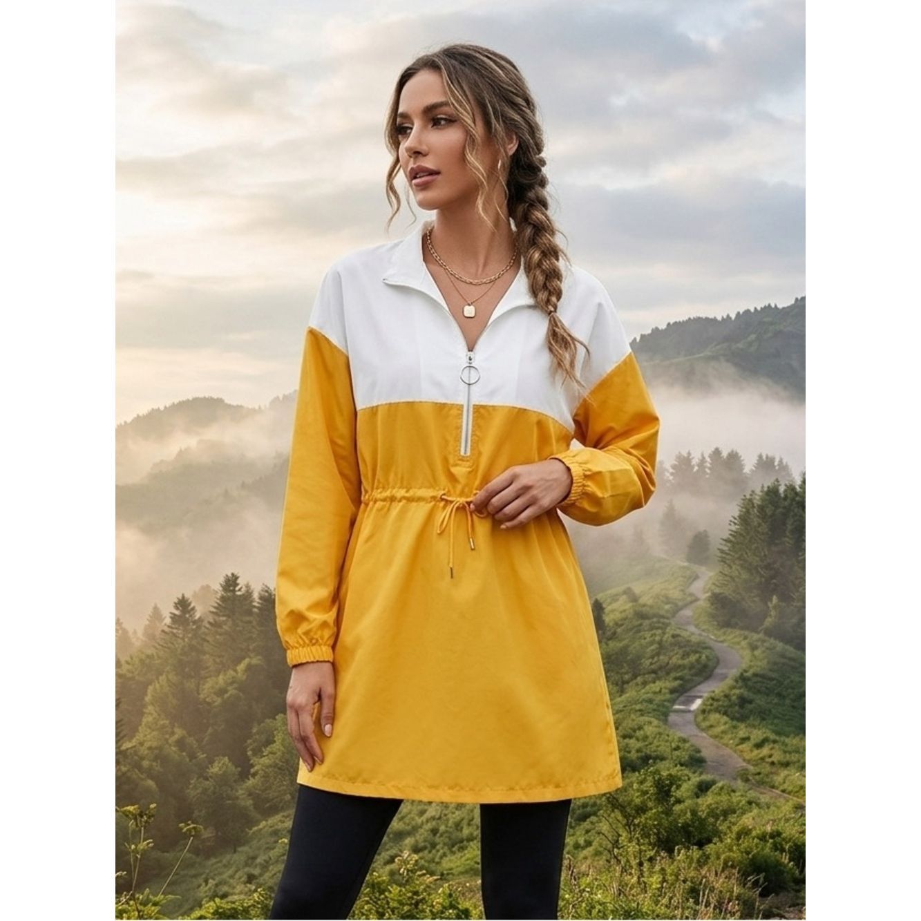 Take 50% Off- Shein Yellow Andwhite Women's Long-Sleeve Blouse, Size-Xl